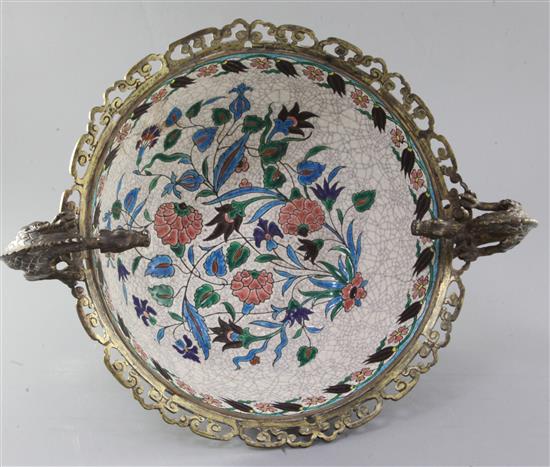 A Longwy chinoiserie ormolu mounted bowl, late 19th century, height 25.5cm